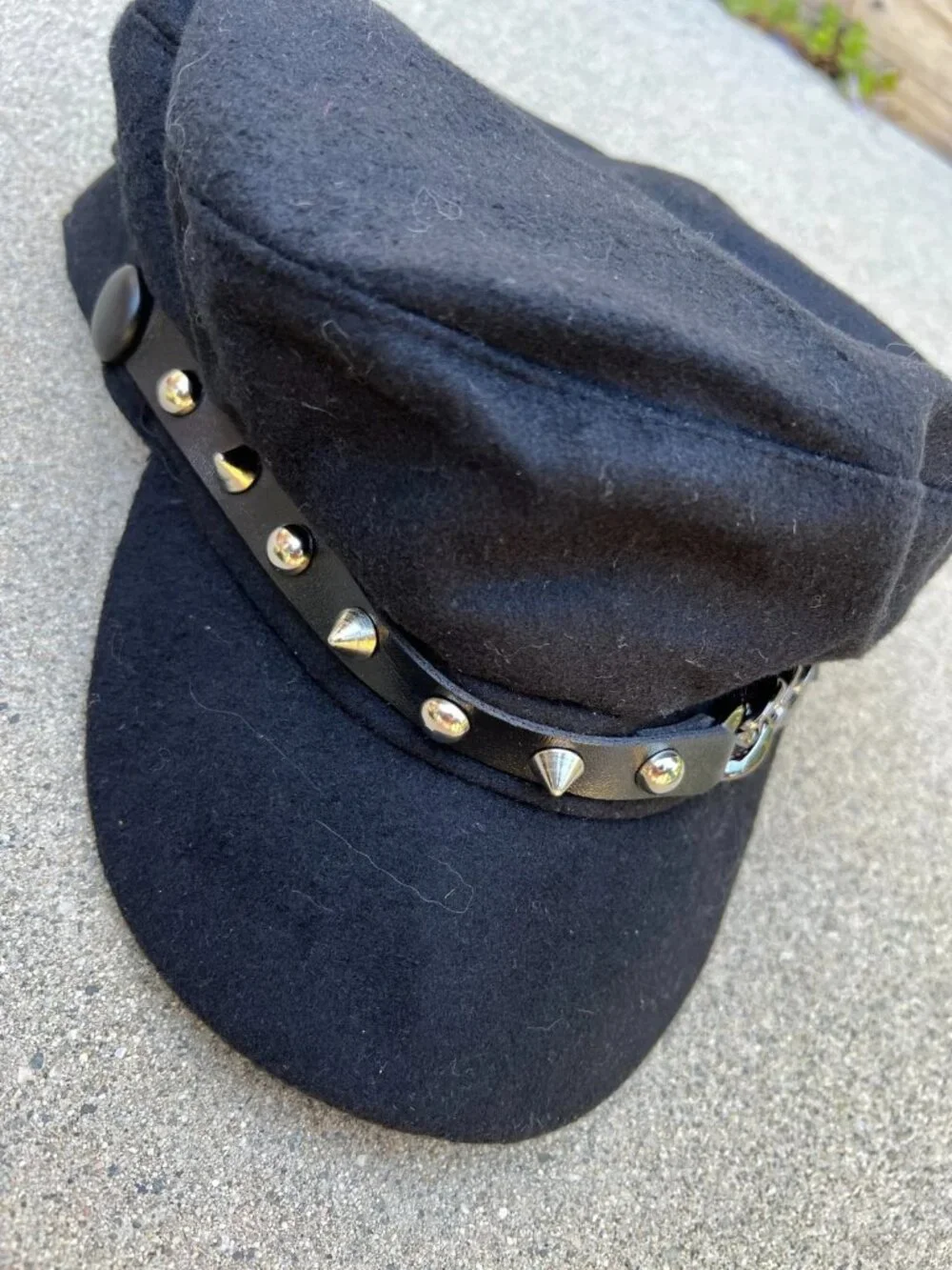 Women's Felt Army Cadet Hat Black One Size Cap Spikes